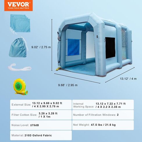 VEVOR 26x15x11ft Inflatable Paint Booth, Inflatable Spray Booth, High Powerful 750W+950W Blowers Spray Booth Tent, Car Paint Tent Air Filter System for Car Parking Tent Workstation Motorcycle Garage in Kuwait
