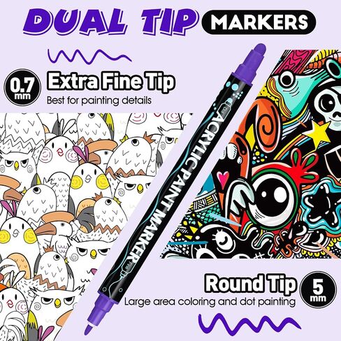 FUMILE 48 Colors Acrylic Paint Markers Dual Tip(Fine and Dot Tip), Paint Pens Acrylic Markers for Wood, Rock, Plastic, Glass, Ceramic, Canvas.Acrylic Paint Markers Set for DIY Christmas Card and Art in Saudi Arabia