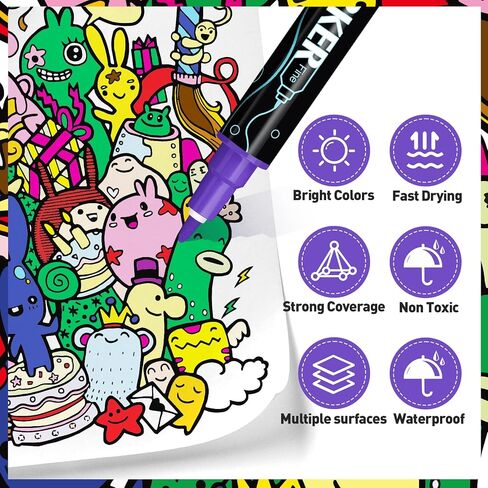 FUMILE 48 Colors Acrylic Paint Markers Dual Tip(Fine and Dot Tip), Paint Pens Acrylic Markers for Wood, Rock, Plastic, Glass, Ceramic, Canvas.Acrylic Paint Markers Set for DIY Christmas Card and Art in Saudi Arabia