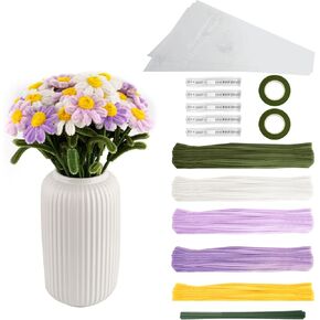 AJKJ 512pcs 5 Colors Pipe Cleaners Craft Supplies with Tutorial, DIY Daisy Flowers Set for Birthday Gift, Holiday Decoration, Creative Decoration - Pink (Vase not Included)