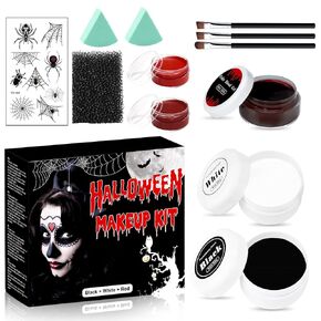 Ganbaro® Halloween Face Paint, Halloween Makeup Kit, 12 Pcs Zombie Makeup Kit Oil Based Black White Red Body Painting Fake Blood Paste Painting for Halloween, Art Cosplay, Dress Up Party