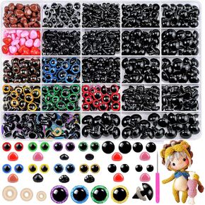 Fulasiteu 1100PCS Safety Eyes and Noses, Amigurumi Safety Eyes for Crocheting, Colorful Doll Crochet Eyes with Washers for Plush Animal, Crochet Toy, Stuffed Doll and Teddy Bear (Various Sizes)