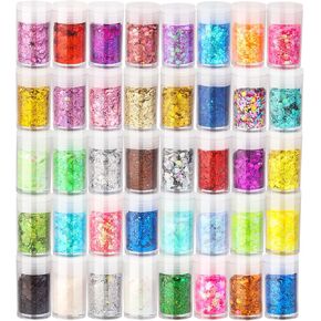 Holographic Chunky Glitter, Chunky and Fine Glitter Mix, Iridescent Glitter for Crafts, Set of 40 Colors, Cosmetic Glitter for Nails Face Tumbler Body Hair Painting Epoxy Art Glitter