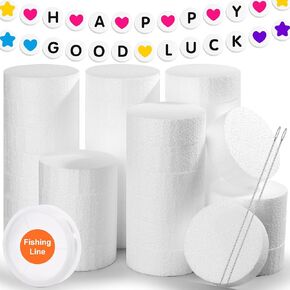 Acejoz 36Pcs Craft Foam Circles with Fishing Line and Needle, 3 Inch Round Foam Discs Polystyrene Circles for Friendship Bracelet Leis Birthday Decoration Classroom DIY Projects