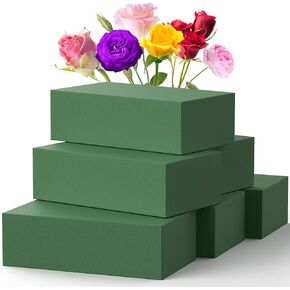 Upgraded 6 Pack Floral Flower Foam Blocks, Green Plant Foam for Flower Arrangements, Wet & Dry Florist Foam Styrofoam for Fresh and Artificial Flowers (5.5"L X 3.1"W X 1.6"H)
