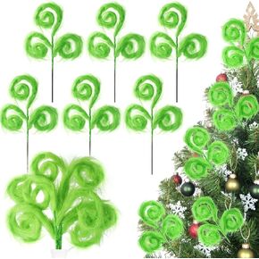 6 Pcs Christmas Tree Picks 17 Inch,Christmas Tree Decorations,Green Furry Christmas Tree Ornament for Christmas Tree Topper Wreath Vase Filler