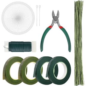 DSUWAZU Floral Tape and Floral Wire, Arrangement Tools Kit Green Floral Tape and Floral Wire, Boutonniere Pin for Bouquet Stem Wrap Florist, Wreath Making Supplies