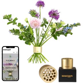Hanataba Original, Bouquet Holder, 2 pcs Champagne Gold, The Original Spiral Ikeabana Stem Holder, Hanataba Flower Arranger Twist Invented in Sweden,