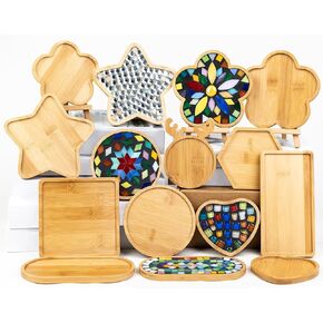 Lanyani 10pcs Wooden Mosaic Bases, Assorted Shapes Mosaic Substrates for DIY Mosaic Coaster Kit, Mosaic Craft kit with Wooden Surface for Handcrafted Glass Mosaic Tiles Crafts for Adults and Kids