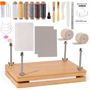 JUPEAN Bookbinding Kit, Book Binding Kits, Book Press, 7.9"x11.6", Book Binding Tools Book Binding Supplies with Wooden Binding Press Book Cover Book Board Bone Folder Awl Binding Strap for DIY
