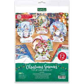 Katy Sue Christmas Gnomes Die Cut Pop Up Card Making Kit for Adults. Makes 12 Cards & Contains Gnome Die Cut Decoupage Paper Sheets, Supports, Envelopes, & Foam Pads For Christmas Card Making Supplies