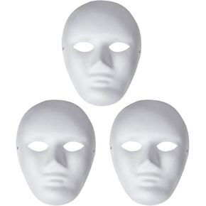 3 Pack Paper Mache Masks,White DIY Full Face Masks,Paintable Paper Mask for Halloween,Masquerade Parties,Mardi Gras,Artistic Projects