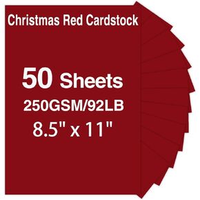 Christmas Red Paper, KTFNOMES 50 Sheets 8.5 x 11 Red Cardstock, 250gsm/92lb Card Stock Printer Paper for Christmas, Halloween, Invitations, Crafts, DIY Cards, Scrapbooking, and Stationery Printing