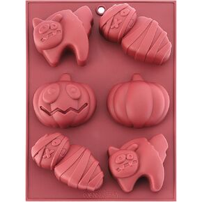 6 Cavity Halloween Silicone Molds 3D Pumpkin Mummy Cat Shapes Chocolate Candle Candy Gummy Mold DIY Craft Art Supplies Brown