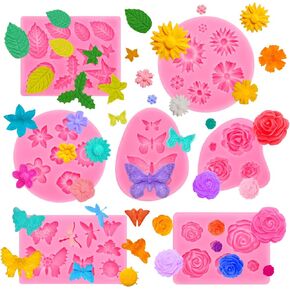 Flower Silicone Molds, Butterfly Silicone Molds Polymer Clay Molds Fondant Cake Molds for Cupcake Cake Decoration DIY Crafts