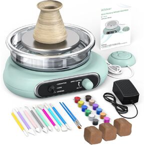 Mini Pottery Wheel Machine Kit, 4.7inch Electric Clay Wheel with Foot Pedal, Adjustable Speed & Forward/Reverse Rotation Ceramic Wheel, Tiny Clay Spinner for Adults, Kids and Beginners