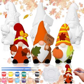 Youyole 3 Pack Ready to Paint Your Own Gnome Statues, 4" Mini Blank Ceramics Unpainted Gnome Figurines Craft DIY Art with Brush Palette Paint for Adults (Christmas)