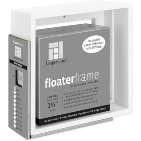 إطار جاهز من Ampersand Art Supply Floaterframe للوحات الخشبية المسطحة والمسطحة مقاس 1 1/2 بوصة والأعمال الفنية القماشية واللوحات والمطبوعات والمزيد، 6 بوصة × 6 بوصة، أبيض رفيع