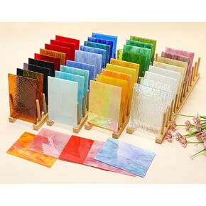 40PCS Stained Glass Sheets, 4x6 Inches Variety Vibrant Stained Glass Pack with Multi Colors and Textures, Crisp Art Glass Sheets with Iridescent, Opaque and Transparent for Mosaic Crafts