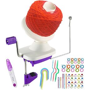 Yarn Ball Winder, Convenient Purple Yarn Winder for Yarn, Ball Winder Combo with Easy Installation for Yarn Storage + 53 Pieces Stitch Knitting Needles + 1 Pieces scissors