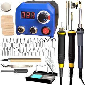 FIRElood LH55-2-3 Wood Burner kit Wood Burning Tool Pen 25~750℃, Wood Burning kit with Digital Thermometer Temperature Adjustable Temperature, 3 pyrographic Wood Burning pens, 37 Wood Burning Pen Tips