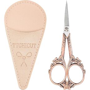 Vintage Stainless Steel Scissors - Small Sewing & Crochet Scissors for Needlework Craft & Art Work - Manual Handicraft DIY Tool with PU Leather Sheath (Copper) in Saudi Arabia