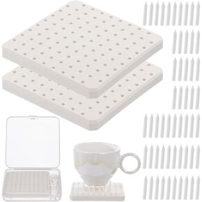 2 Pcs Ceramic Refractory Pads, Pottery Firing Mats with 120 Pcs Kiln Stilts Support Nails, High Temperatures Resistant Kiln Support Pads, Reusable Clay Accessories for Ceramic Hobbyists