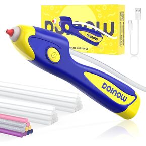 Blue Cordless Hot Glue Gun, 6s Fast Preheating, Auto Dispensing Dripless Glue Gun with 30 Extended Hot Glue Sticks(7.28in), Smart Power-Off, Rechargeable Hot Glue Pen with USB-C Cable, for DIYCrafts