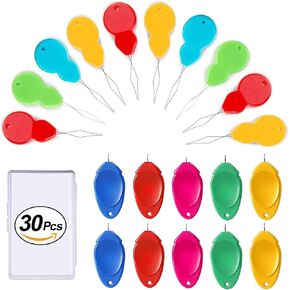CousDUoBe 30Pcs Needle threaders for Hand Sewing,Plastic Wire Loop DIY Needle Threader Hand Machine Sewing Tool with Transparent Box, Color Random