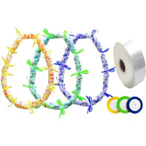 Rodudu 2 Inch x 328 Ft Candy Lei Making Kit, 1 Roll Candy Lei Tubing Graduation DIY Hawaiian Lei Bags Congrats Grad with 3 Colors Ribbon for Graduation Packing Snacks Candy Party Supplies