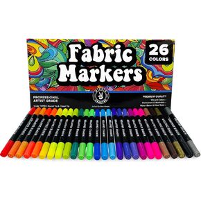 Fabric Markers for Baby Clothes Canvas Fabric Upholstery T Shirts Shoe Clothing Paint Fabric Pens for Clothes, Fabric Markers Permanent No Bleed Coloring Dye Pens 26 Pcs for Artists and Kids