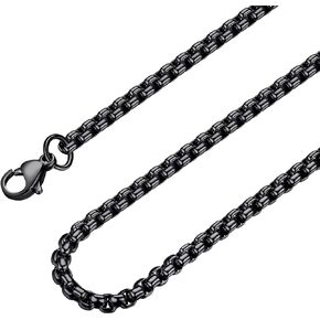 Bowisheet 2-5MM Black Square Rolo Chain Stainless Steel Round Box Chain Necklace Men Women
