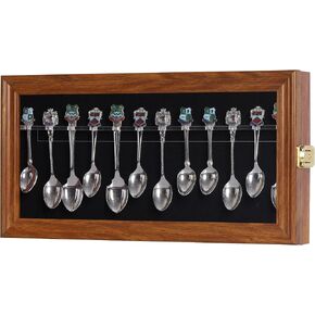 Spoon Rack Display Case Wall Shadow Box to hold 12 Souvenir spoons (Mahogany Finish)