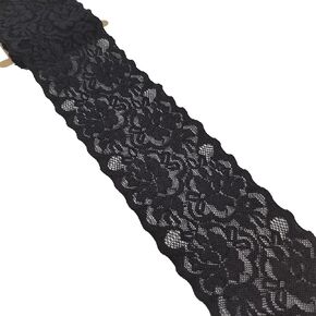 3 inch lace Trim, 5 Yards Long Black lace Ribbon with Good Elasticity of 1:2, Floral lace Design for Bridal Party, Halloween Party, hairbow Knot, DIY Jeans Sewing, and Home Decor