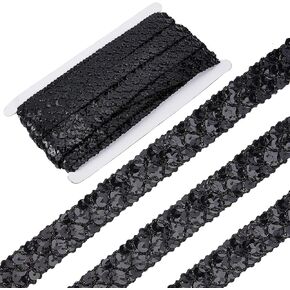 GORGECRAFT 14Yds 0.78" Black Sequin Ribbon Trim Glitter Lace Sequins Beads Ribbon Sequin Strips 3 Rows Paillette Roll for Sewing Christmas Crafts Embellishments Costume Ornament Home Decor