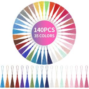 Tassels, 140pcs Bookmark Tassels Bulk in Assorted Colors, 13cm/5 Inch Silky Handmade Mini Tassels with Loops for Jewelry Making, Crafts, Dress Decoration - 35 Colors, 4 Pieces Each