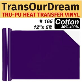 TransOurDream Tru-PU Heat Transfer Vinyl Roll, 12'' x5ft Matte Purple Vinyl for Explore AIR 2, Maker, Cameo, Matte Purple HTV Iron on Vinyl for T-Shirts, Thinner, Soft, Sticky, Unprintable
