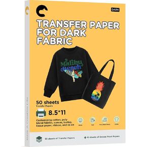 Hiipoo Heat Transfer Paper for T Shirts 25 Sheets, 8.5"x11" Printable Heat Transfer Vinyl for Inkjet Printer Iron on Transfers for Dark Fabric