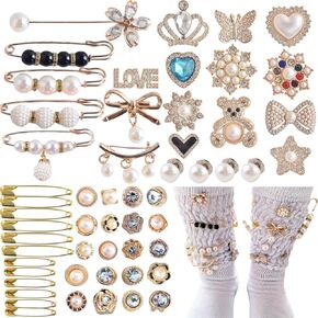 KJML DIY Charms for Socks 55pcs Sock Charms Pins Bling Sock Jewelry Charms Gold Sock Charms Brooch Sock Accessories Charms Designer Safety Pin Charms for Socks Shoes Junk Sock Charms