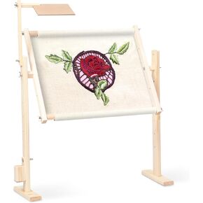 Precision Quilting Tools - Embroidery Frame Stand - Flexible Embroidery Hoop Stand - Wood Cross Stitch Stand with Drawing Frame & Storage - FancyWooden Craft - 7 x 20.5 x 25.4 inches (Brown)