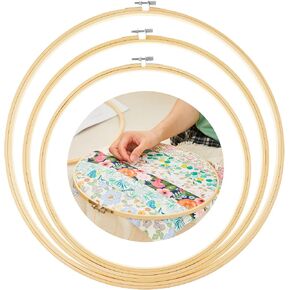 CroBlissful 3 Pcs Large Wooden Quilting Hoop 12/14/16 Inch Round Large Embroidery Hoop No Slip Kit for Embroidery Cross Stitch Craft Sewing