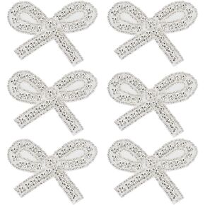 6pcs Rhinestone Bow Patch for Clothing Bow Iron on Patches Beaded Bowknot Patches Applique Crystal Bow Patch Handmade Embroidered Patches Stickers for DIY Dress Pants Hats Jeans Shoes Bags