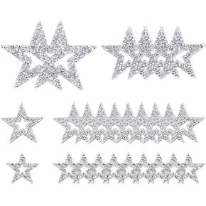 26pcs Star Iron on Patches 4 Sizes Rhinestone Adhesive Star Patches Crystal Star Patches Glitter Star Embroidered Patches Applique for DIY Clothes Dress Pants Hats Jeans Shoes Bags