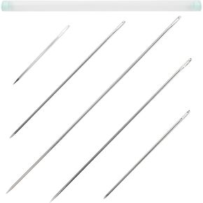 5 PCS Professional Upholstery Needle, 4"/6"/8"/10"/12" Long Sewing Needles, Large Eye Hand Sewing Needles, with Needle Storage Tube, for Repair Stitching and Crafting Projects
