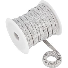 BENECREAT 27.34 Yards Flat Drawstring Rope Replacement, 1/4 inch(8mm) Wide Light Grey Soft Drawstring Cord with 1pc Plastic Spool for Coats, Pants, Shorts