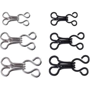 60 Set Sewing Hooks and Eyes Closure for Bra Clothing Trousers Skirt DIY Craft, Trousers Skirt Sewing DIY Craft, 3 Sizes, Black and Silver