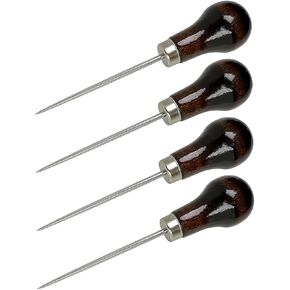 4 Pcs Scratch Awl Tool, with Gourd Shape Wooden Handle, Leather Awl Punch Tool,Tailors Awl, for Sewing Punching Stitching, Gourd Awl Repair Tool for Leather Craft Cloth