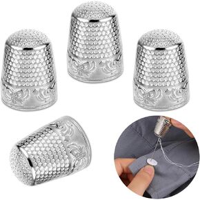 4 Pcs Sewing Thimbles Metal Sewing Thimble Finger Protector Silver Fingertip Protector for Hand Embroidery Accessories Quilting Craft Accessories DIY Sewing Tools