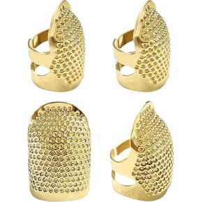FR 4 Pack (2 Sizes, S/M) Sewing Thimble Finger Protector, Adjustable Finger Metal Shield Protector Pin Needles Sewing Quilting Craft Accessories DIY Sewing Tools Needlework Dazzle