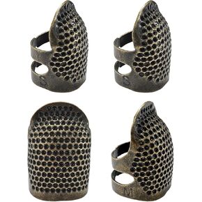 FR 4 Pack (2 Sizes, S/M) Sewing Thimble Finger Protector, Adjustable Finger Metal Shield Protector Pin Needles Sewing Quilting Craft Accessories DIY Sewing Tools Needlework Dazzle